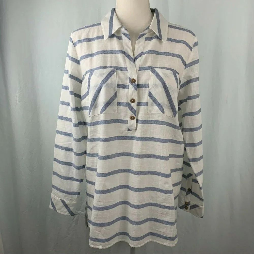 Soft Surroundings Modena Tunic Top M White Blue